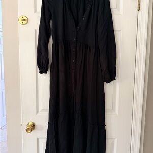 Love Black Long-Sleeve Button-Front Maxi Dress